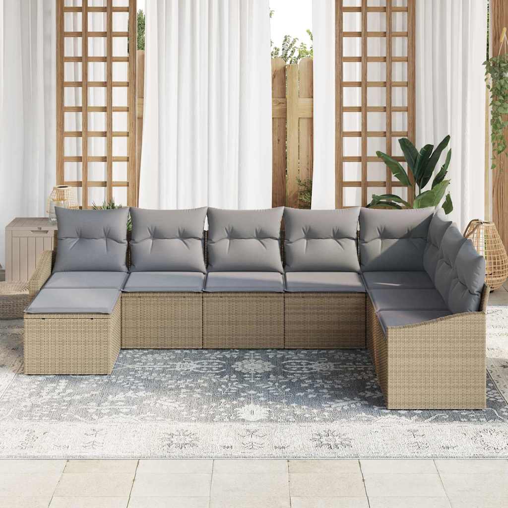 Havesofa Sæt med pude 8 pcs Beige og lys grå polyrattan