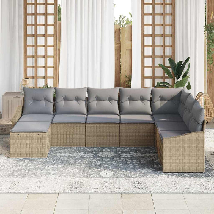 Havesofa Sæt med pude 8 pcs Beige og lys grå polyrattan