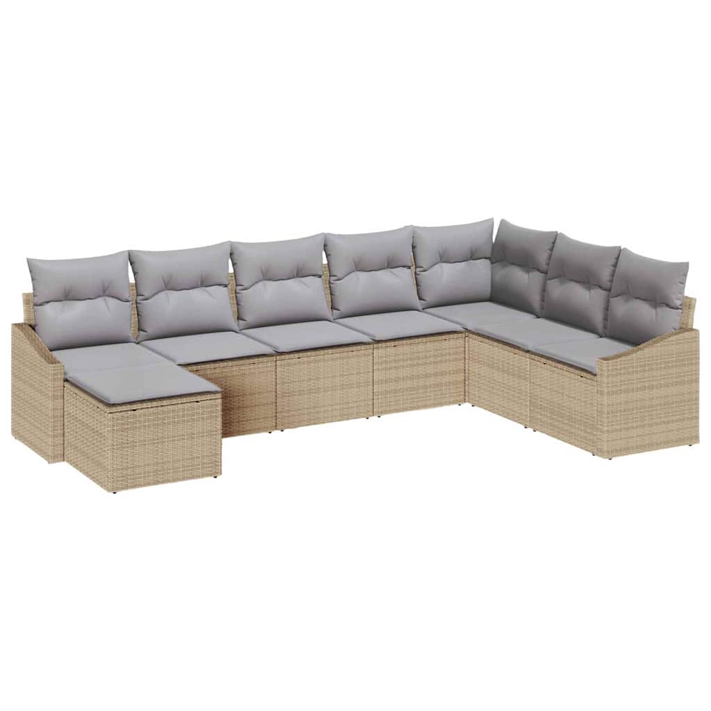 Havesofa Sæt med pude 8 pcs Beige og lys grå polyrattan