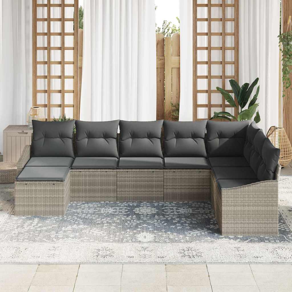 Havesofa Sæt med pude med opbevaring 8 pcs Lysegrå polyrattan