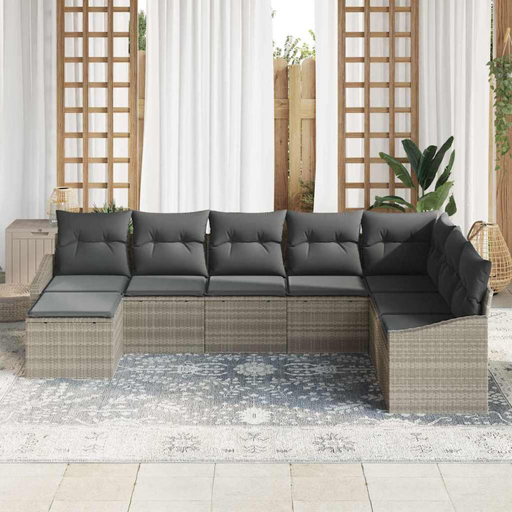 Havesofa Sæt med pude med opbevaring 8 pcs Lysegrå polyrattan