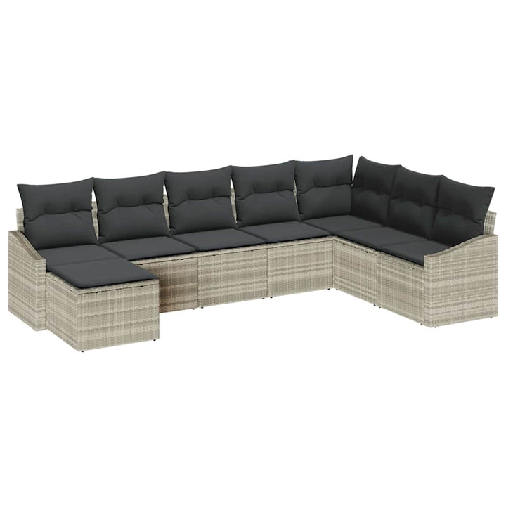 Havesofa Sæt med pude med opbevaring 8 pcs Lysegrå polyrattan