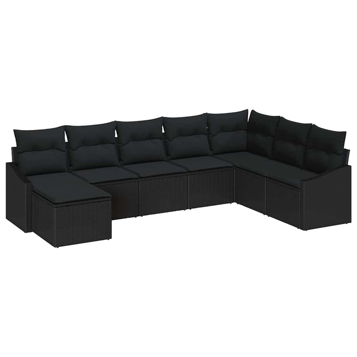 Havesofa Sæt med pude med opbevaring 8 pcs Sort polyrattan
