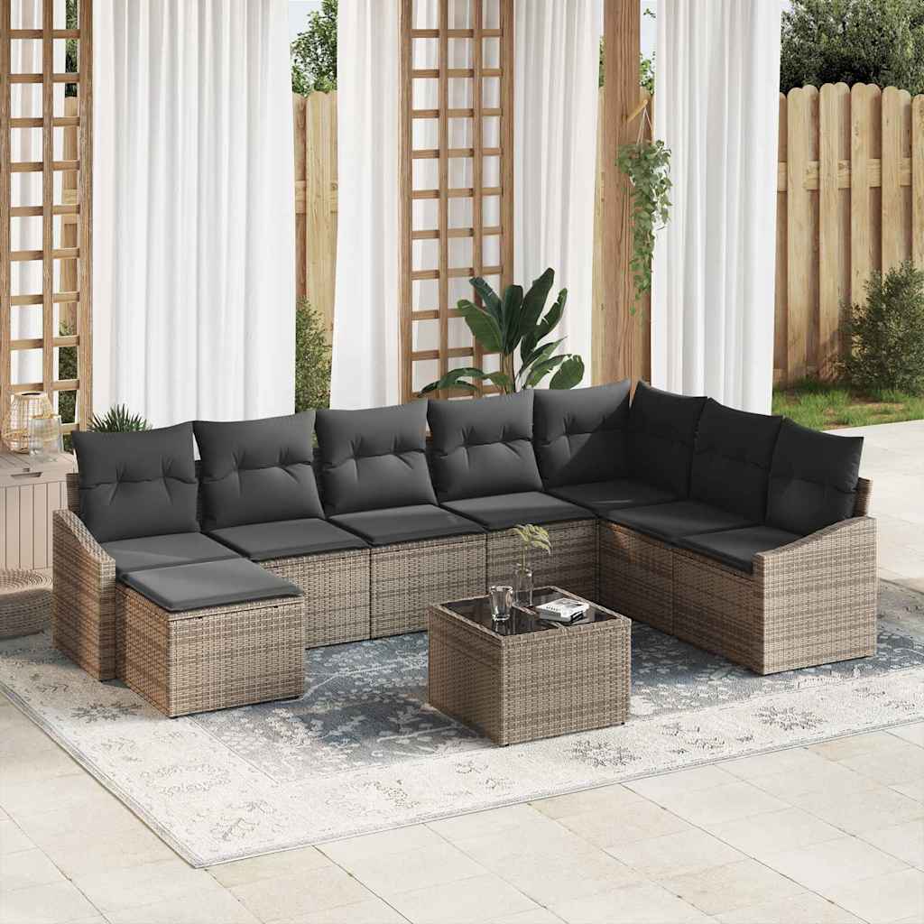 Havesofa Sæt 8 stk. Lysegrå polyrattan