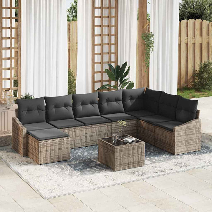 Havesofa Sæt med pude med opbevaring 8 pcs Lysegrå polyrattan