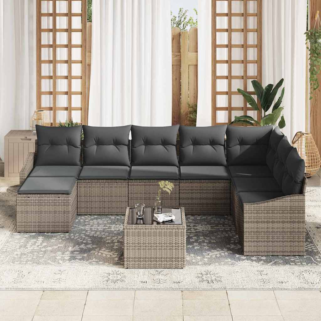 Havesofa Sæt med pude med opbevaring 8 pcs Lysegrå polyrattan