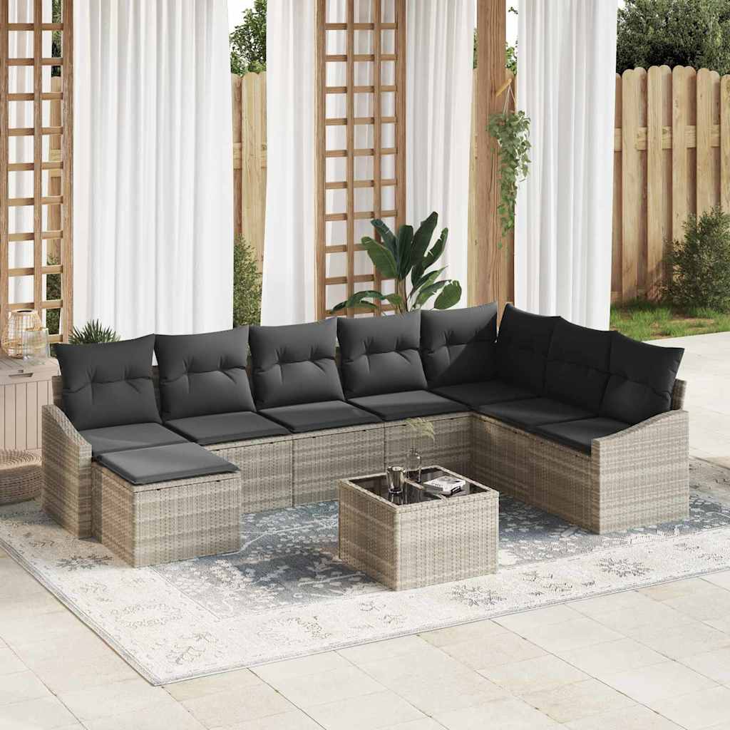 Havesofa Sæt med pude med opbevaring 8 pcs Lysegrå polyrattan