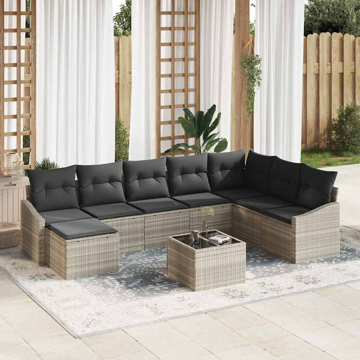 Havesofa Sæt med pude med opbevaring 8 pcs Lysegrå polyrattan