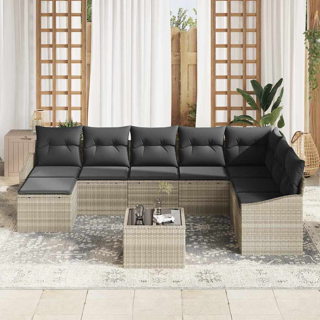 Havesofa Sæt med pude med opbevaring 8 pcs Lysegrå polyrattan