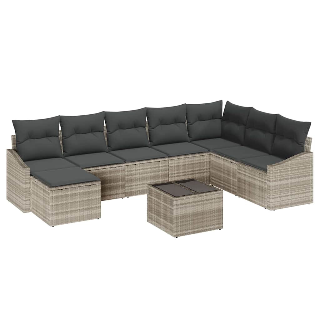 Havesofa Sæt med pude med opbevaring 8 pcs Lysegrå polyrattan