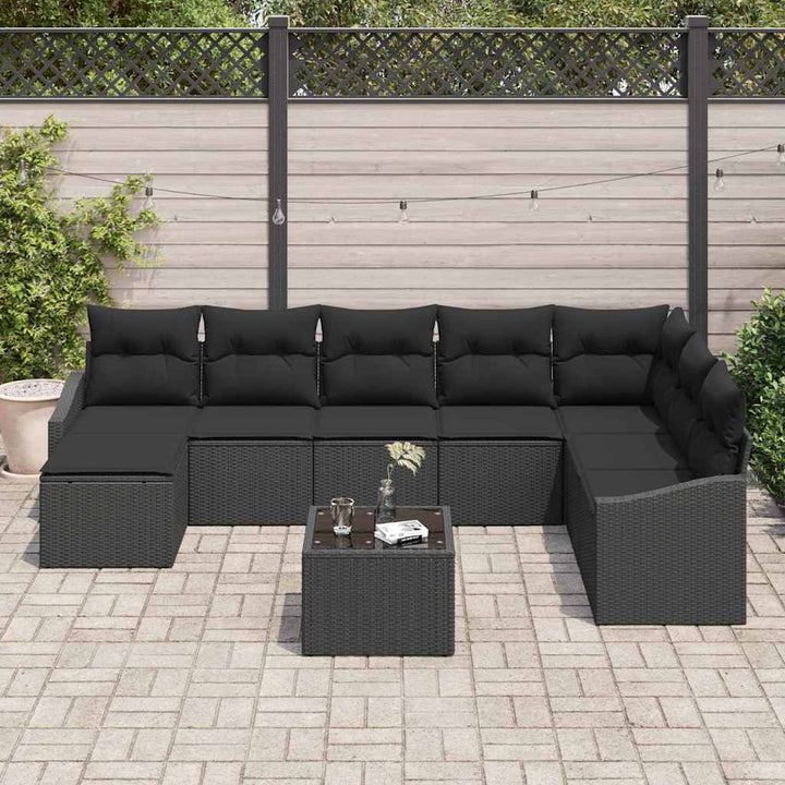 Havesofa Sæt med pude med opbevaring 8 pcs Sort polyrattan
