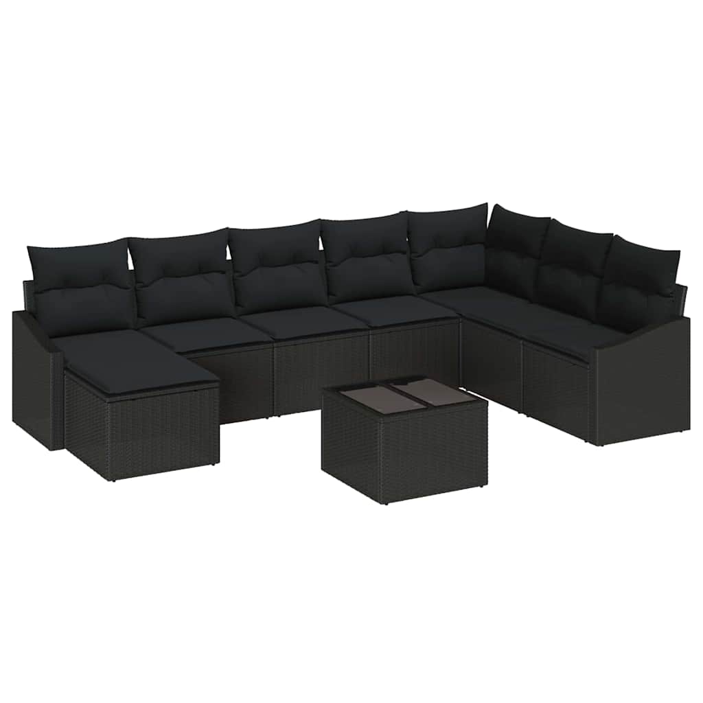 Havesofa Sæt 8 stk. Sort polyrattan