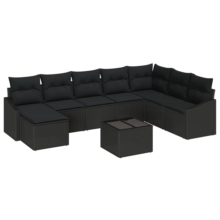 Havesofa Sæt med pude med opbevaring 8 pcs Sort polyrattan