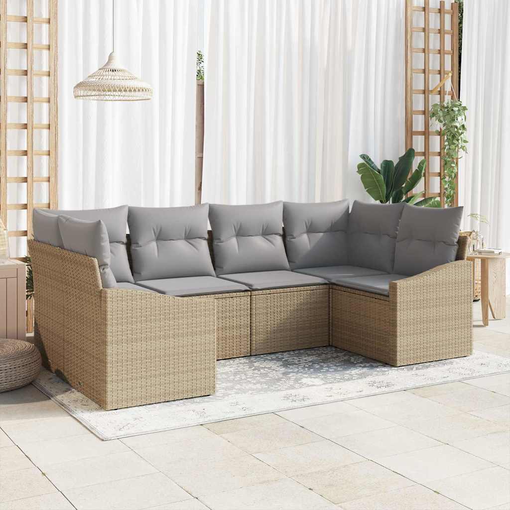 Havesofa Sæt 6 stk. Beige og lys grå polyrattan