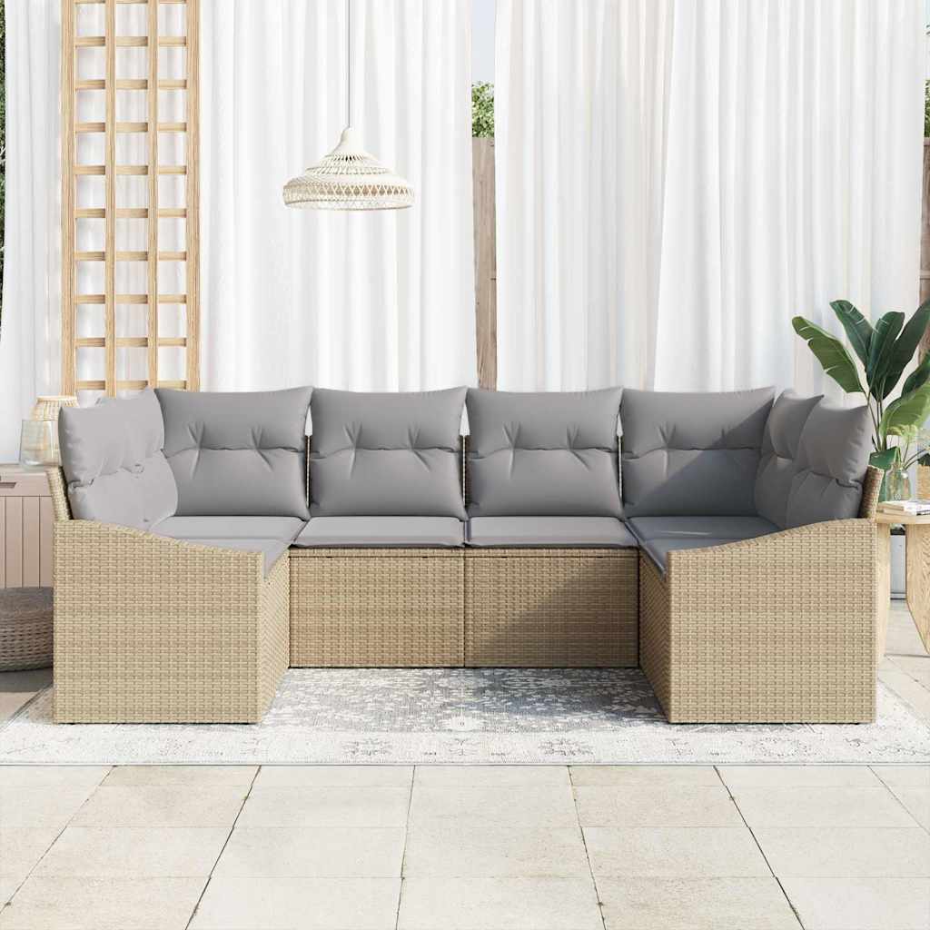 Havesofa Sæt 6 stk. Beige og lys grå polyrattan