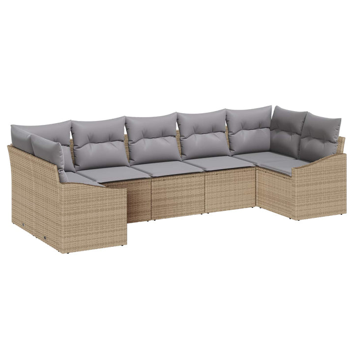 Havesofa Sæt med opbevaring 7 pcs Beige og lys grå polyrattan