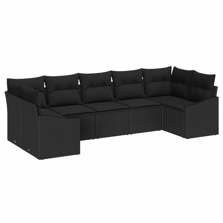 Havesofa Sæt med opbevaring 7 pcs Sort polyrattan