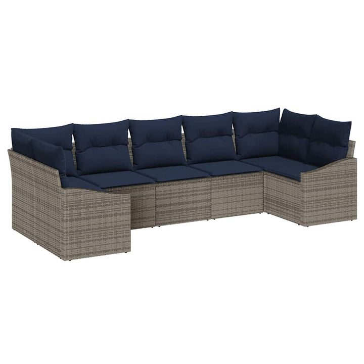 Havesofa Sæt med opbevaring 7 pcs Grå og Marineblå polyrattan