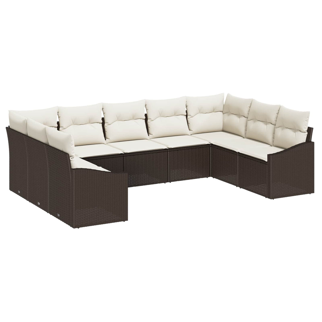 Havesofa Sæt med opbevaring 9 pcs Brun og Creme polyrattan