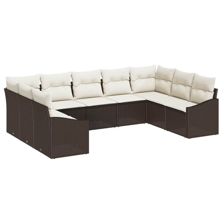 Havesofa Sæt med opbevaring 9 pcs Brun og Creme polyrattan
