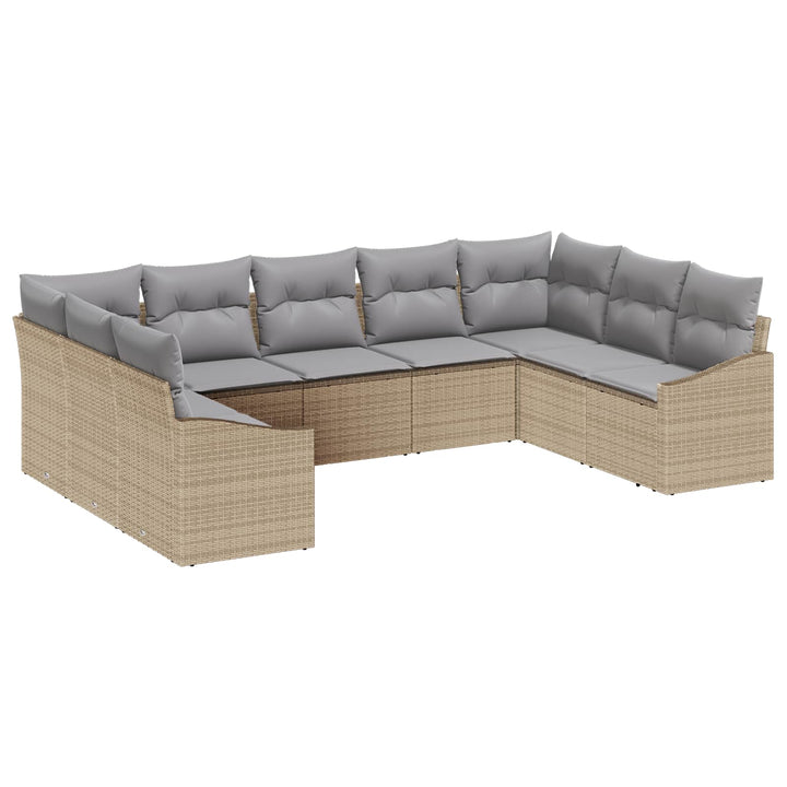 Havesofa Sæt med opbevaring 9 pcs Beige og lys grå polyrattan