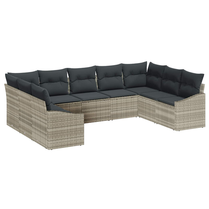 Havesofa Sæt med opbevaring 9 pcs Lysegrå polyrattan