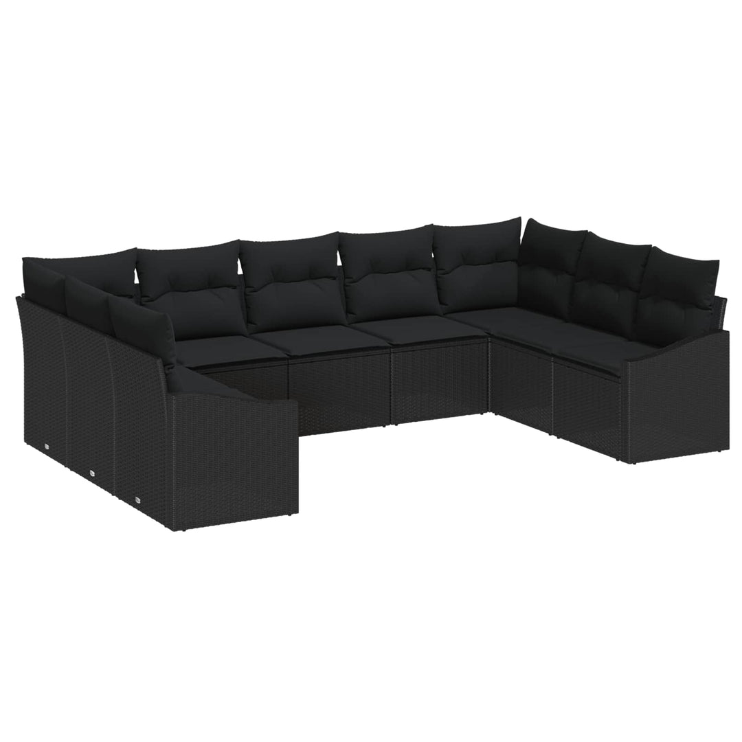 Havesofa Sæt med opbevaring 9 pcs Sort polyrattan