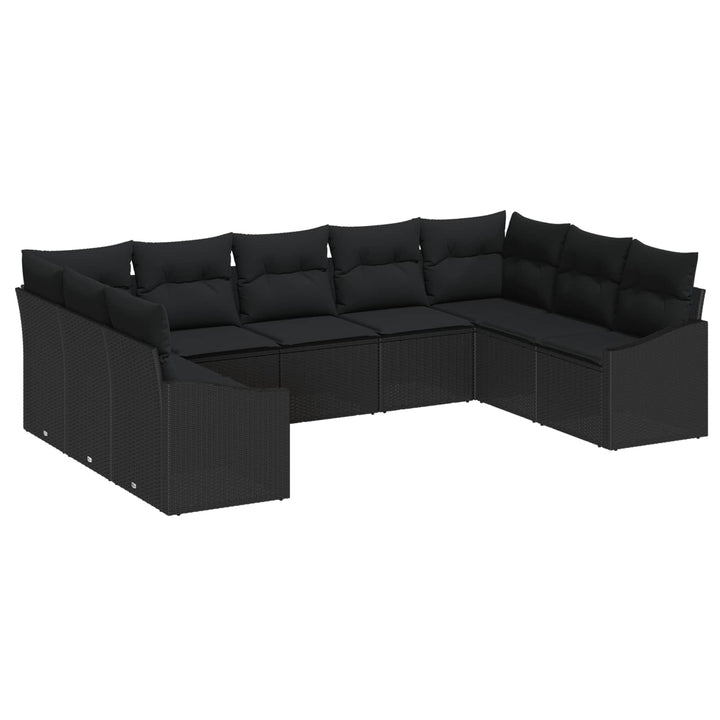 Havesofa Sæt med opbevaring 9 pcs Sort polyrattan