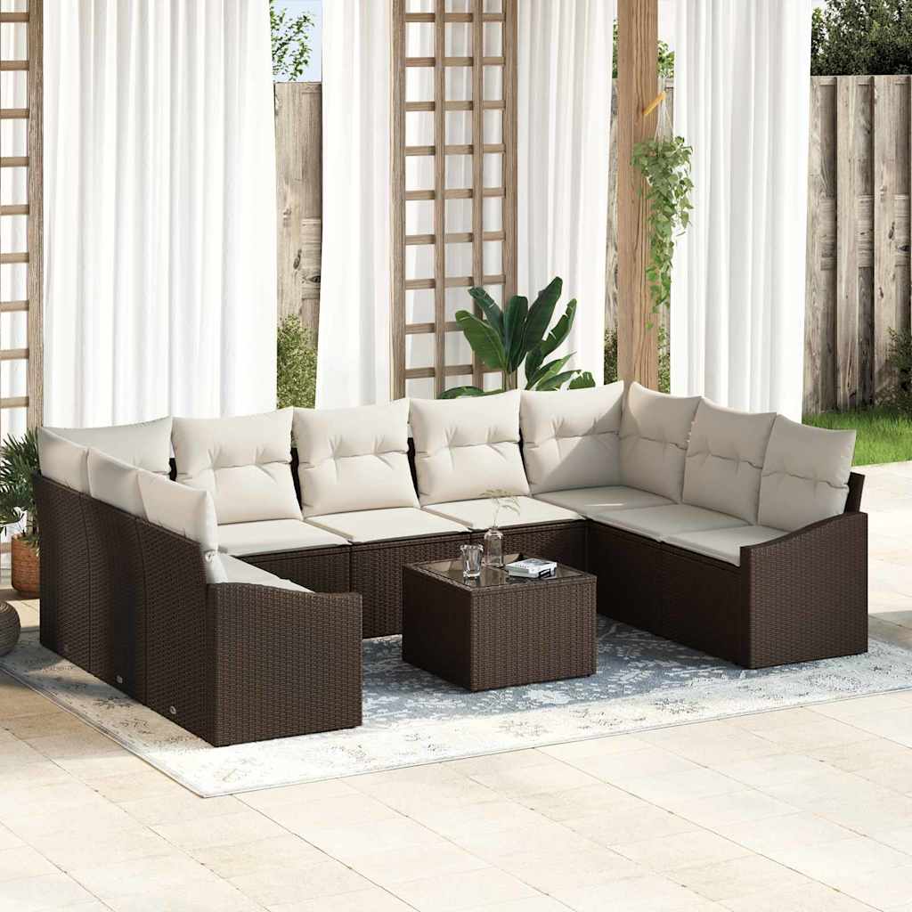 Havesofa Sæt med opbevaring Brun og Creme polyrattan