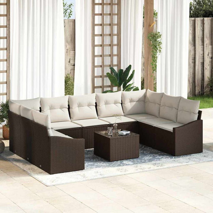 Havesofa Sæt med opbevaring Brun og Creme polyrattan