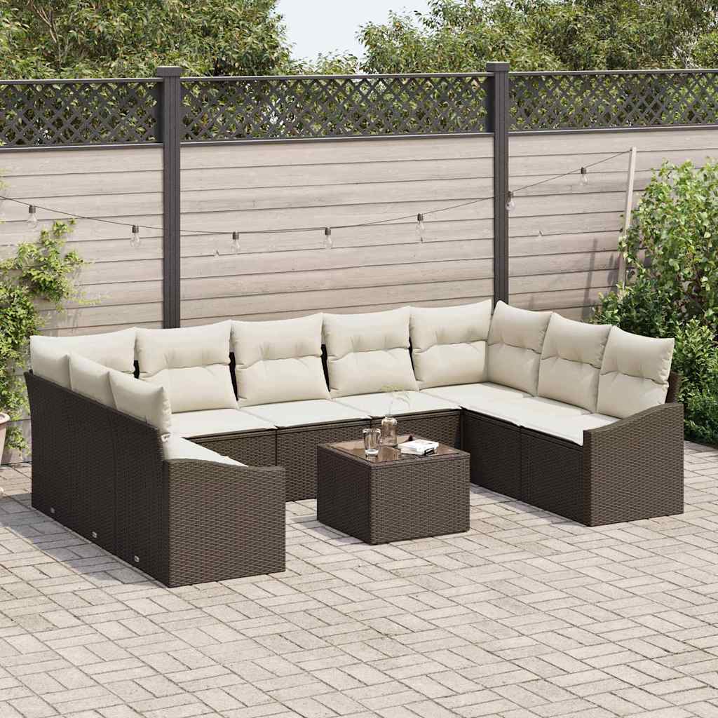 Havesofa Sæt med opbevaring Brun og Creme polyrattan