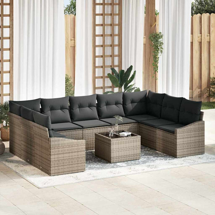 Havesofa Sæt med opbevaring Lysegrå polyrattan