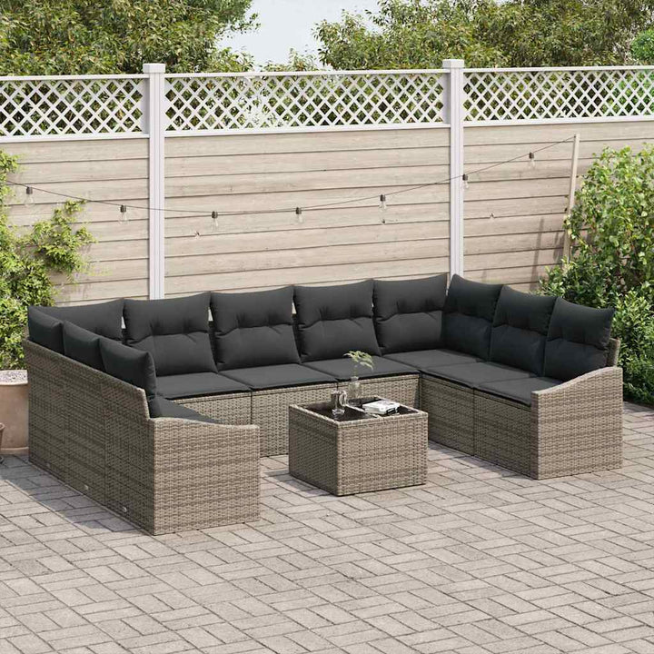 Havesofa Sæt med opbevaring Lysegrå polyrattan