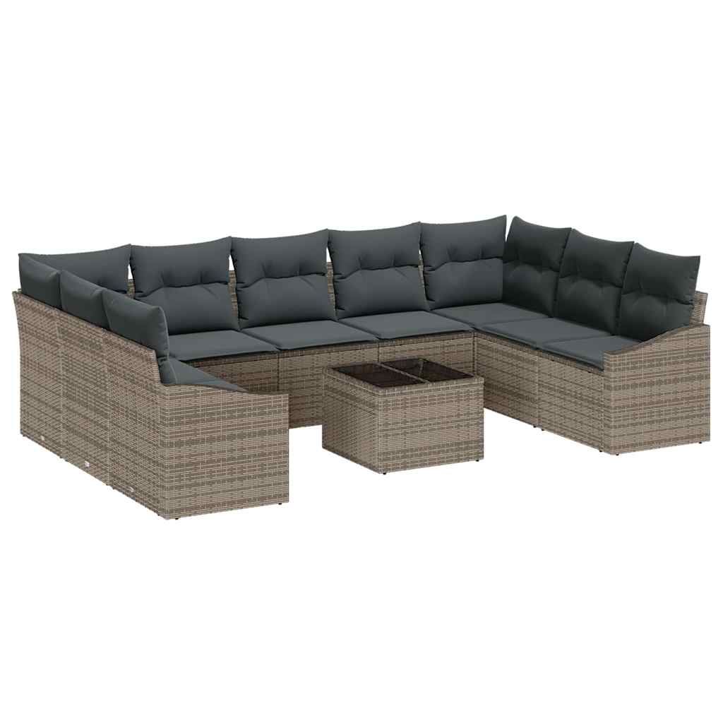 Havesofa Sæt med opbevaring Lysegrå polyrattan