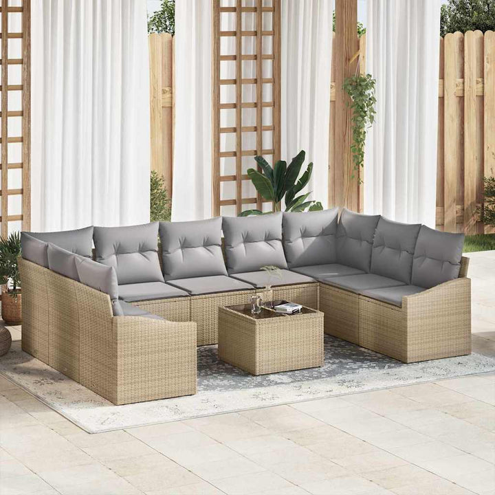 Havesofa Sæt med opbevaring Beige og lys grå polyrattan