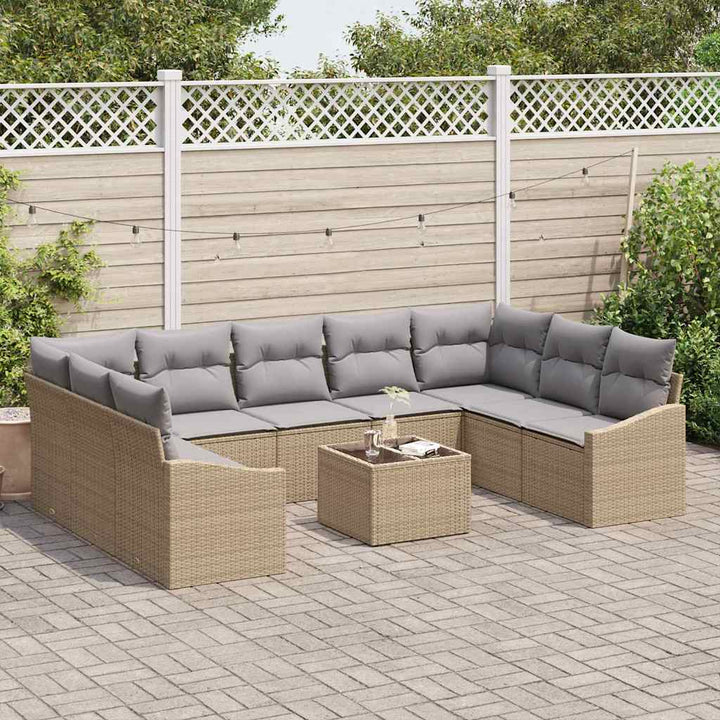 Havesofa Sæt med opbevaring Beige og lys grå polyrattan
