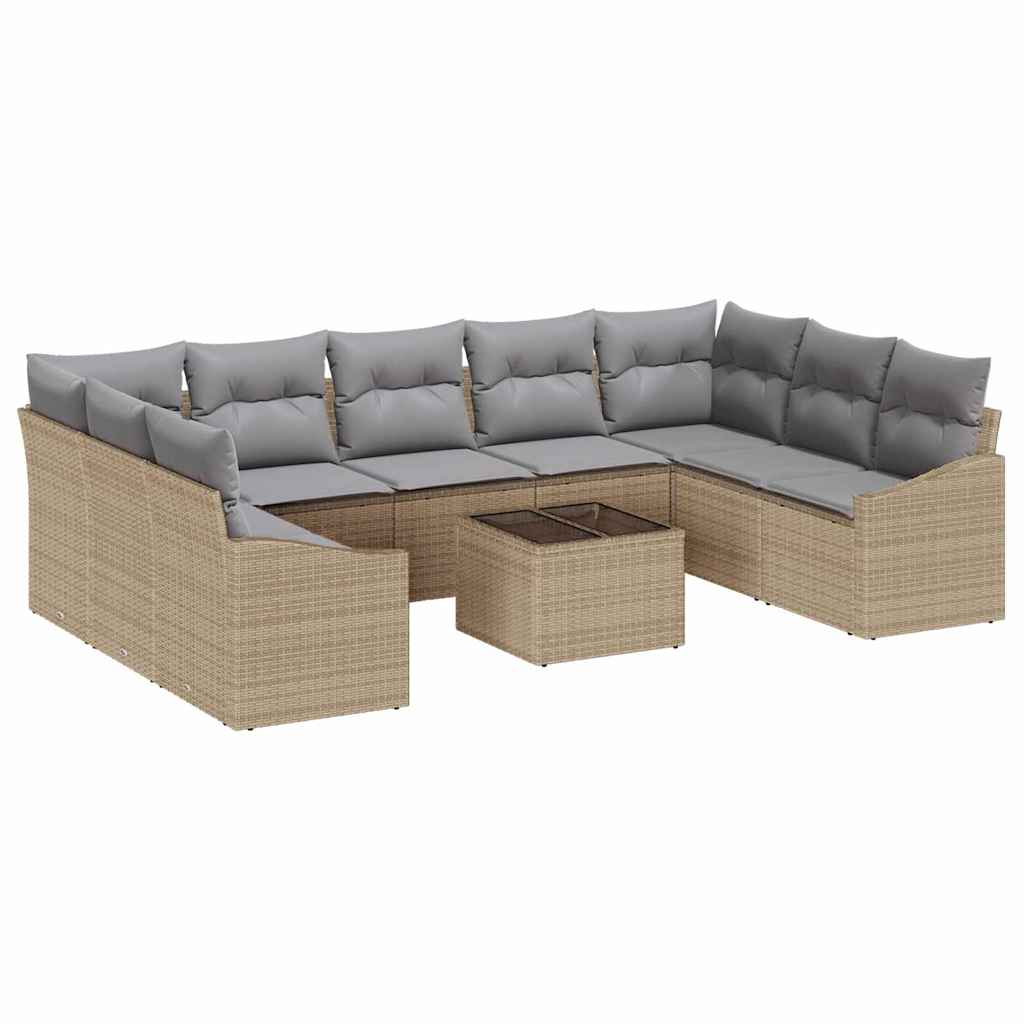 Havesofa Sæt med opbevaring Beige og lys grå polyrattan
