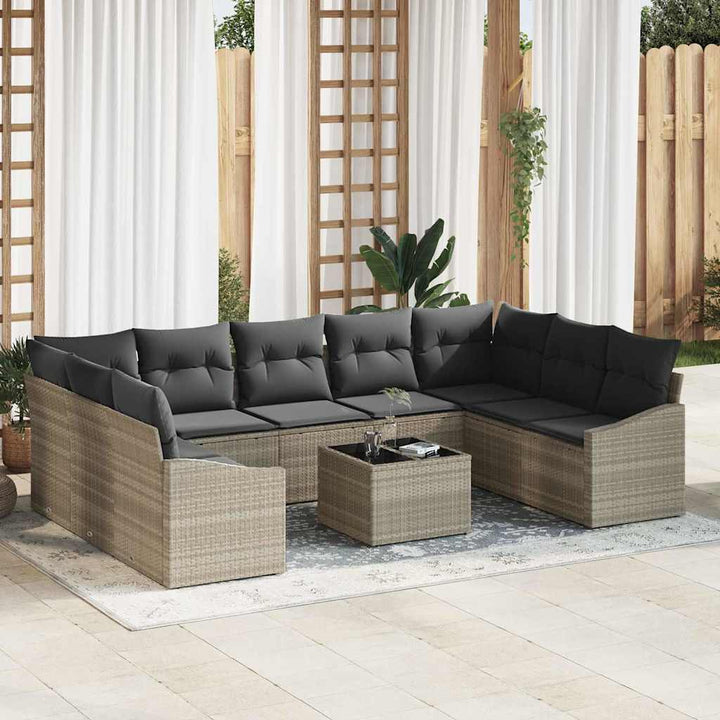 Havesofa Sæt med opbevaring Lysegrå polyrattan