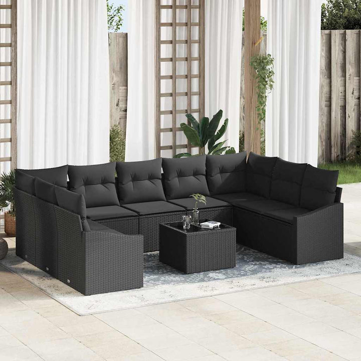 Havesofa Sæt med opbevaring Sort polyrattan