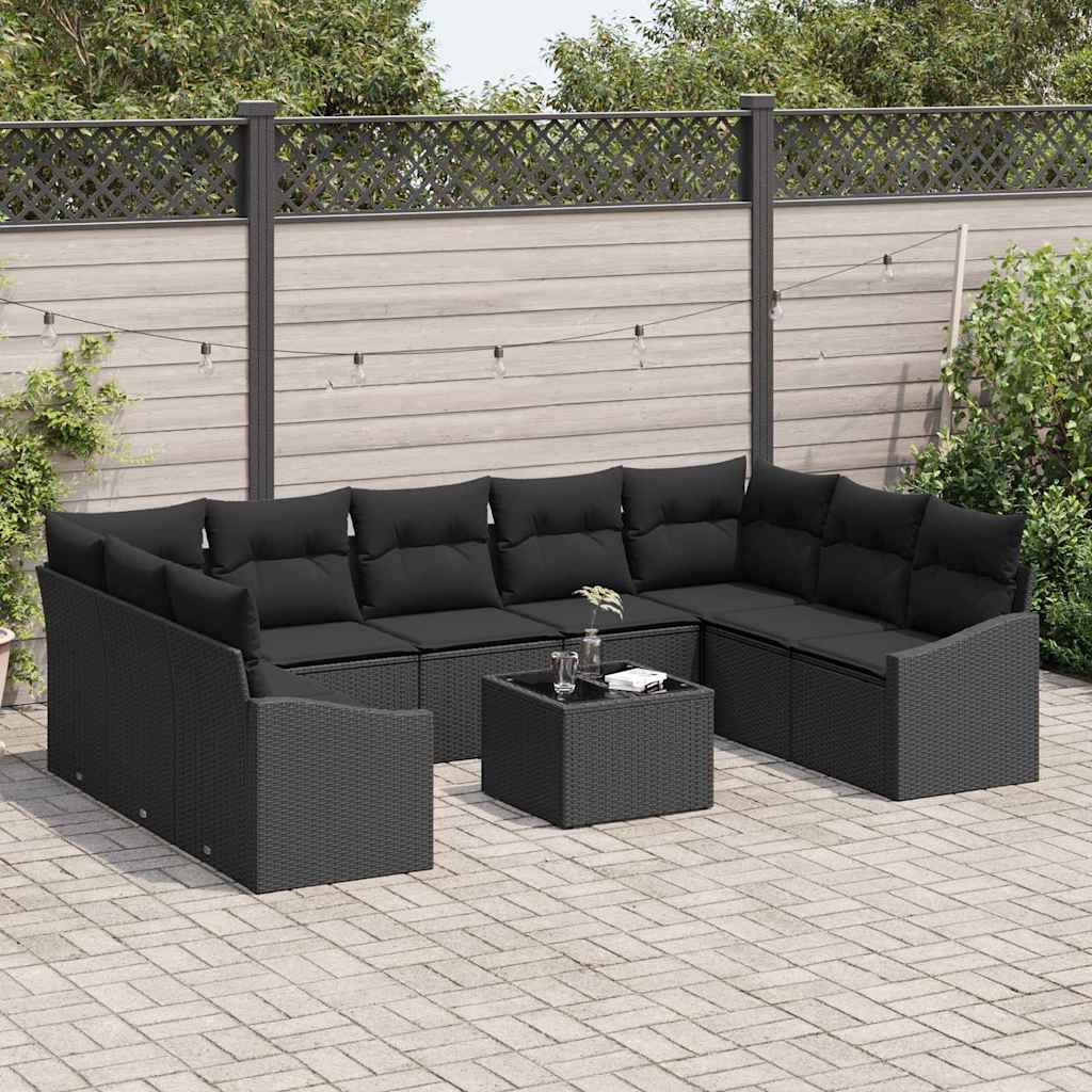 Havesofa Sæt med opbevaring Sort polyrattan