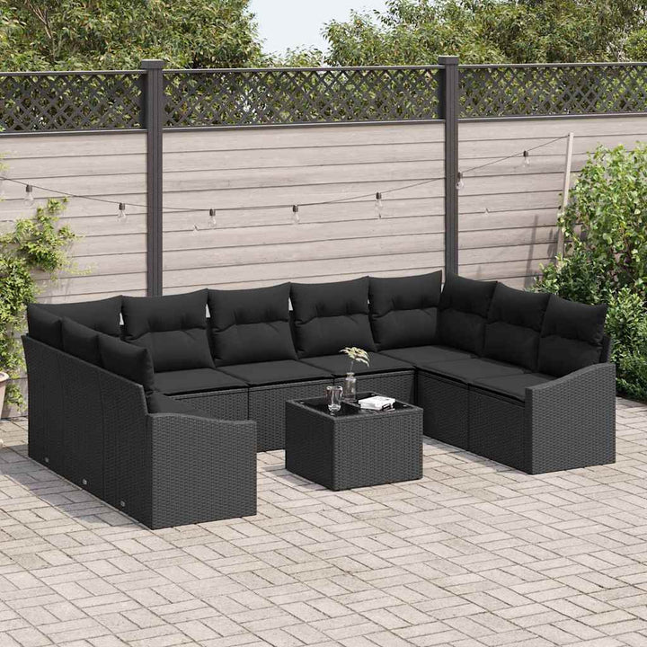 Havesofa Sæt med opbevaring Sort polyrattan