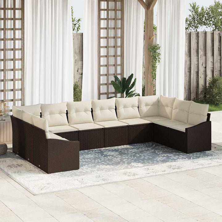 Havesofa Sæt 10 stk. Brun og Creme polyrattan