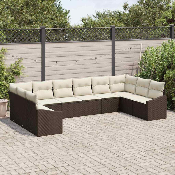 Havesofa Sæt 10 stk. Brun og Creme polyrattan