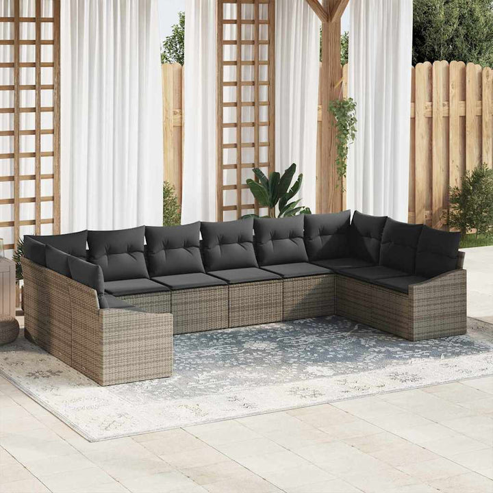 Havesofa Sæt med opbevaring 10 pcs Grå polyrattan