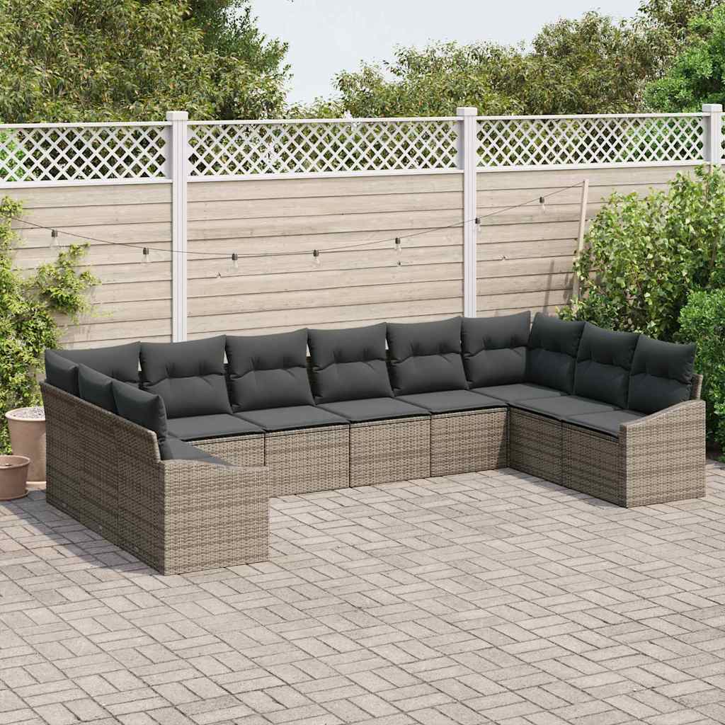 Havesofa Sæt med opbevaring 10 pcs Grå polyrattan