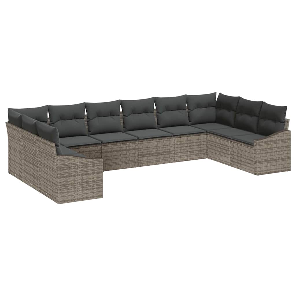 Havesofa Sæt med opbevaring 10 pcs Grå polyrattan