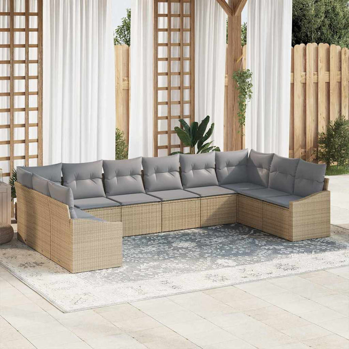 Havesofa Sæt med opbevaring 10 pcs Beige og lys grå polyrattan