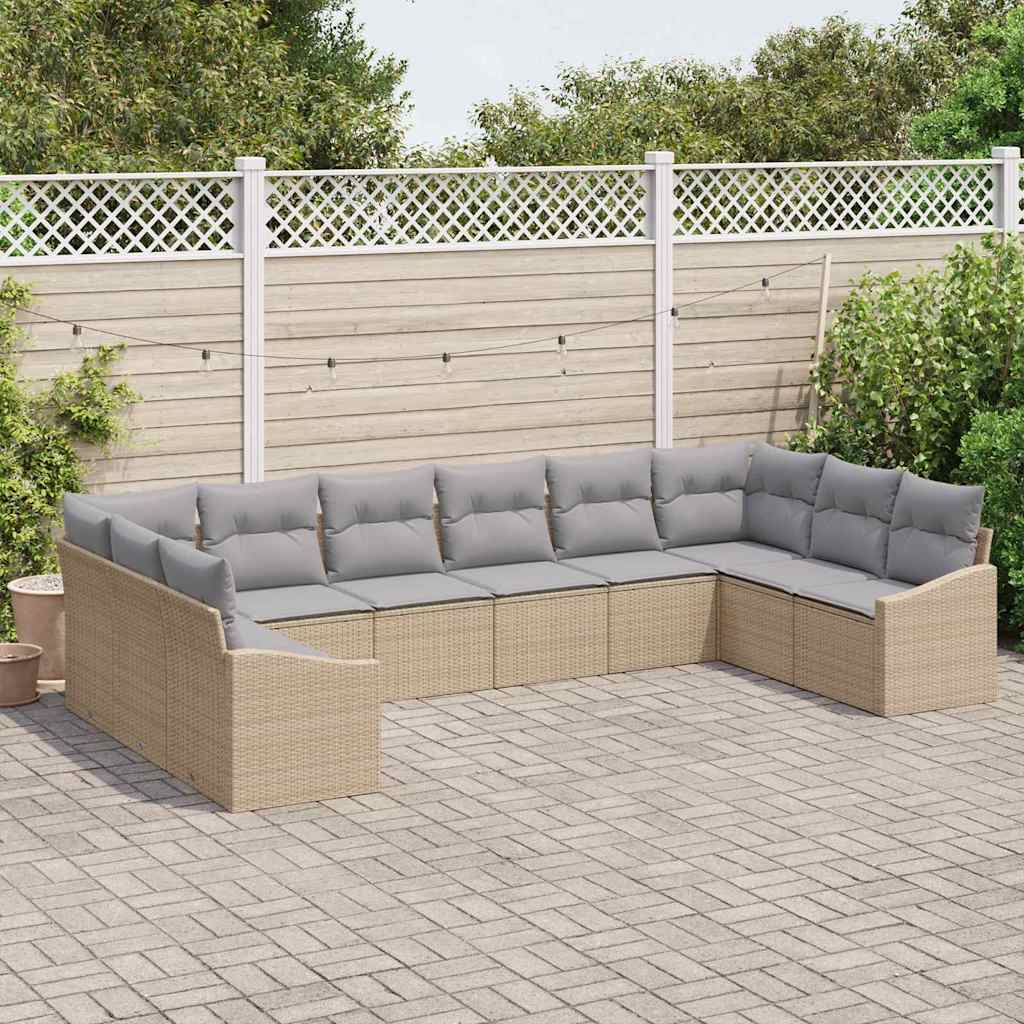 Havesofa Sæt med opbevaring 10 pcs Beige og lys grå polyrattan