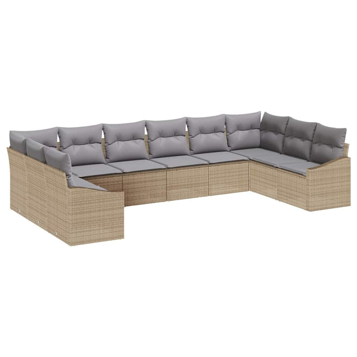 Havesofa Sæt med opbevaring 10 pcs Beige og lys grå polyrattan