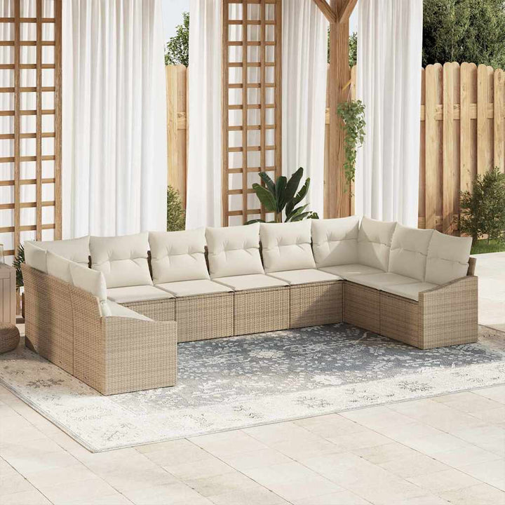 Havesofa Sæt med opbevaring 10 pcs Beige og creme polyrattan